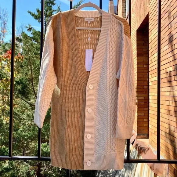 NWT Anthropologie Ronny Kobo Cardigan Cardi Sweater Knit Brown Cream XS - Picture 10 of 15